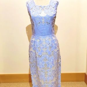 🎉2X Host Pick‼️ NWT🔥Extraordinary LINEN Blue & White Floral Appliqué dress Sz6